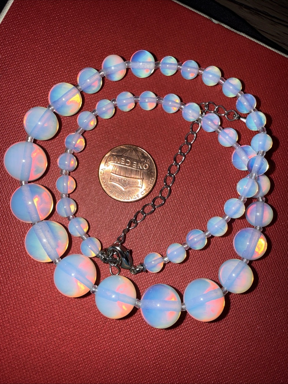 Natural Opal Gemstone Bead Necklace Beaded 33g 16β Long